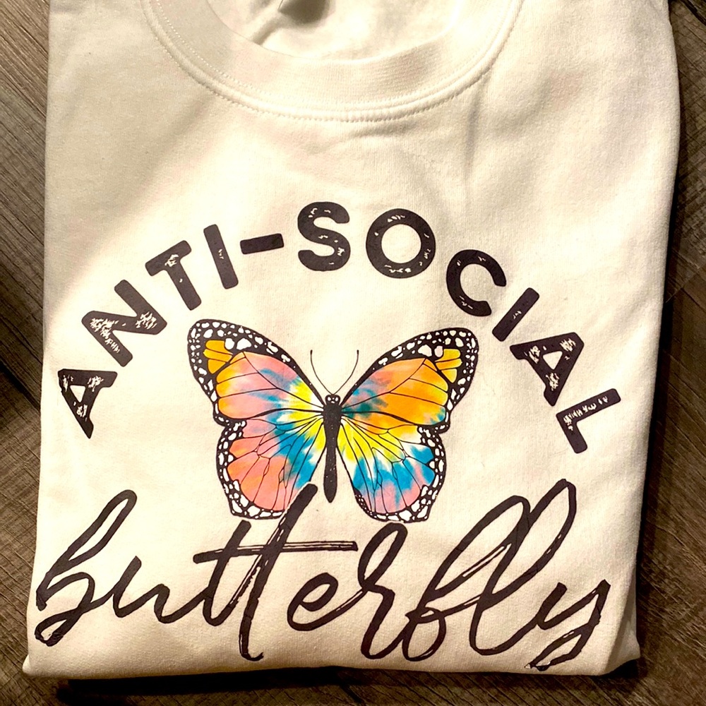 Antisocial Butterfly Crewneck sweatshirt NWOT size L